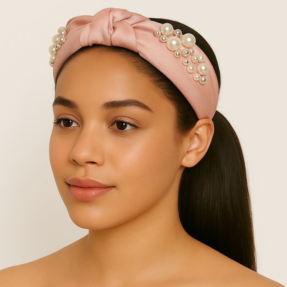 Pink 1 PCS No Slip Knotted Cross Pearl Headband